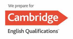 Logotipo “We prepare for Cambridge English Qualifications”, que indica la preparación de exámenes oficiales de Cambridge English.