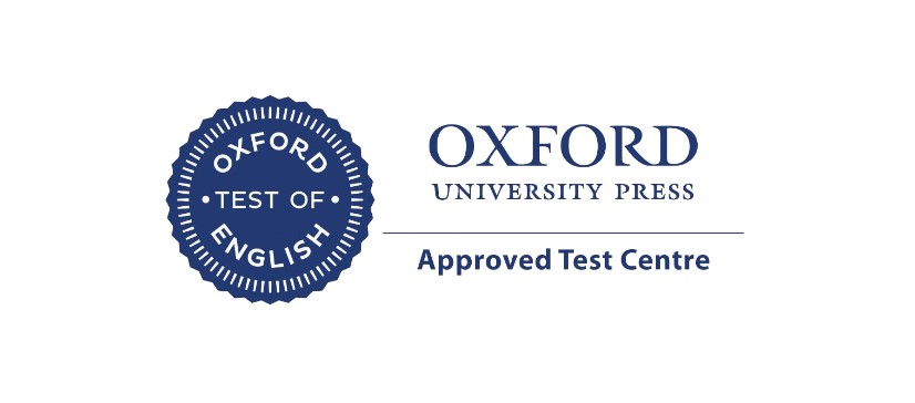 Logotipo de Oxford Test of English de Oxford University Press con la mención “Approved Test Centre”, certificación oficial de inglés.