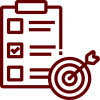 Icono de checklist con diana que representa los objetivos formativos y la evaluación de competencias en los cursos de UP Formación.